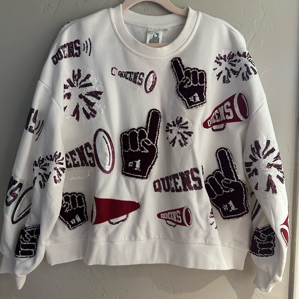 QUEEN OF SPARKLES White and Maroon Sweatshirt